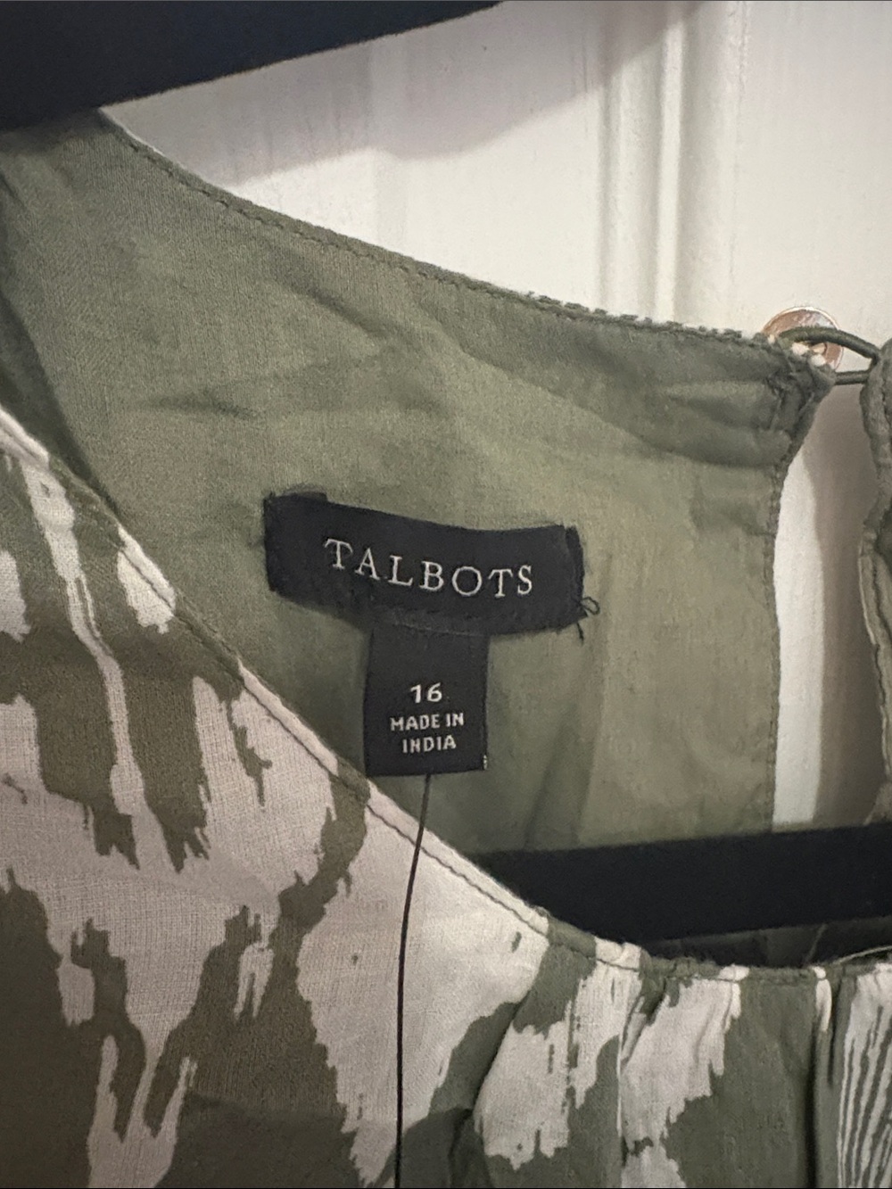 Talbots Olive & White Ikat Tie-Waist Midi Dress - Picture 4 of 7